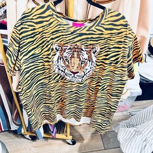 QUEEN OF SPARKLES Tiger Stripe Tee - Yellow and Black